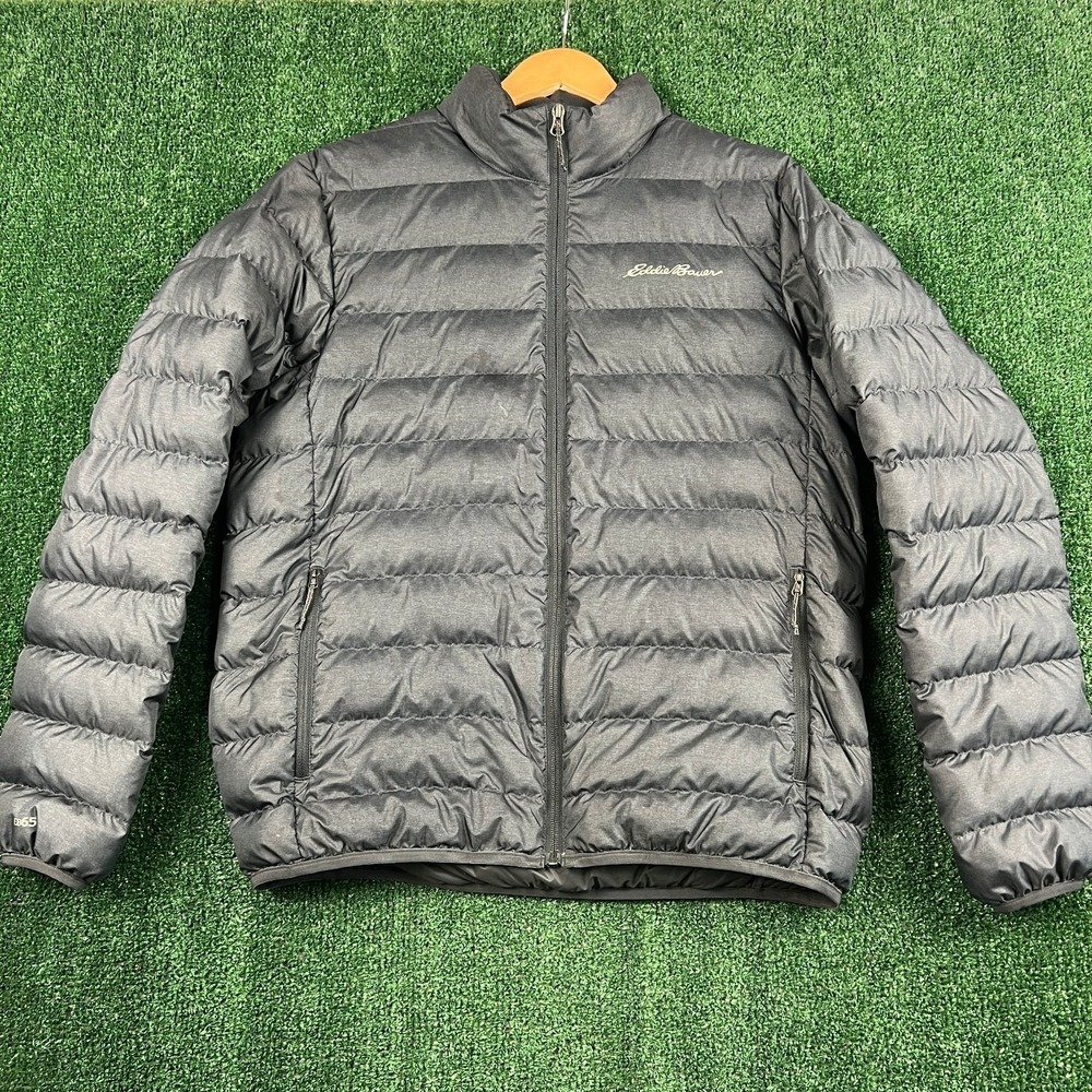 Eddie Bauer‎ Men's Puffer Jacket Gray Medium EB650 Down Insulated Preppy Feather